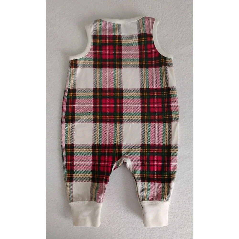 Hanna Andersson Knit Romper Unisex Plaid Sleeveless Holiday 3 6 MOS